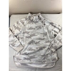 GreenTea Women's Fleece White Camo Mock Neck Snap Pullover Sweatshirt XL
